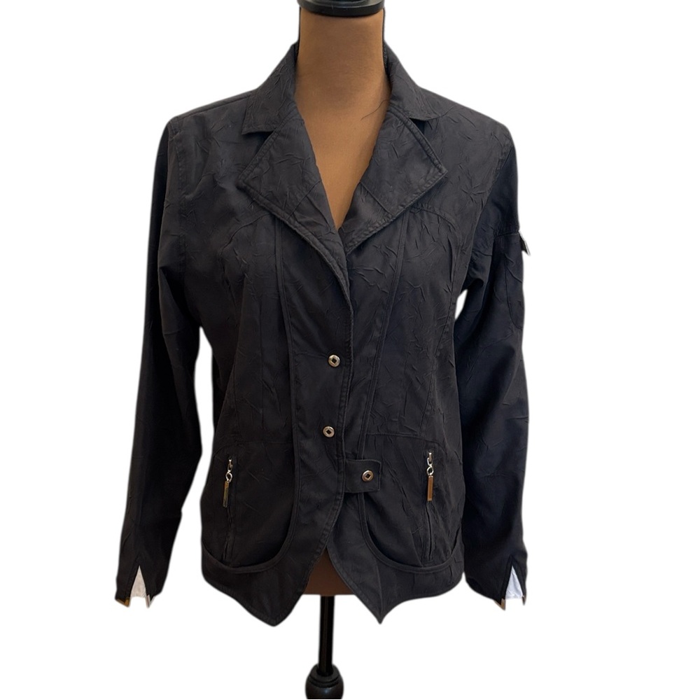 Jamie Sadock Black Crinkle Cropped Utility Blazer Jacket Style 71613‎ Size M